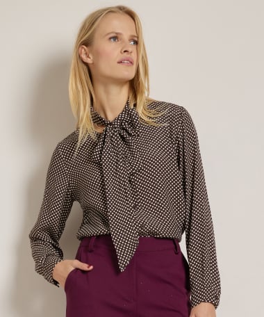 stippenprint blouse met strikkraag