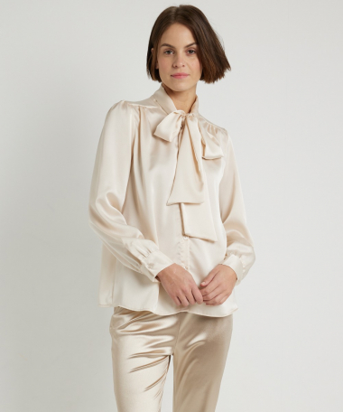 satijnlook blouse strikhals