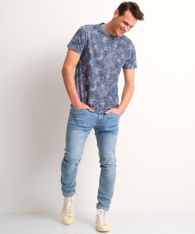 t-shirt gestreepte bladerprint