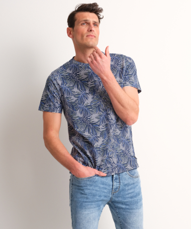 t-shirt gestreepte bladerprint