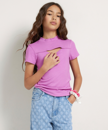 rib t-shirt met cut-out