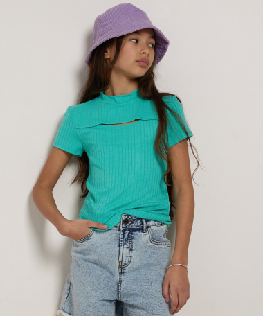 rib t-shirt met cut-out