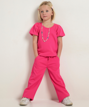 structuur t-shirt met pofmouw