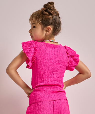 crinkle t-shirt met ruffle mouw