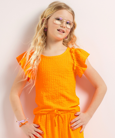 crinkle t-shirt met ruffle mouw