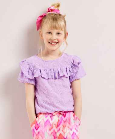 lila broderie top met ruffle