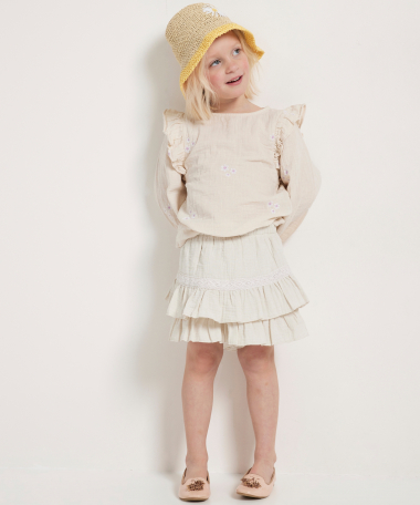 mousseline top met ruches