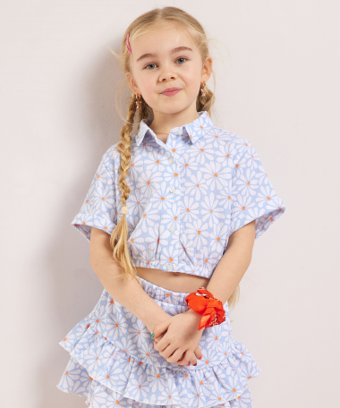 crinkle korte blouse all-over print