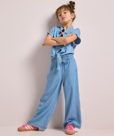 tencel korte blouse met knoop