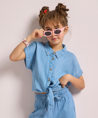 tencel korte blouse met knoop