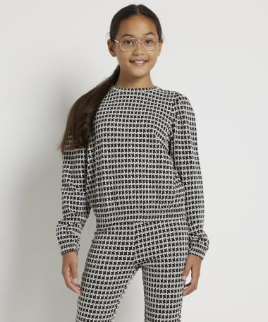 wijde top jacquard pied-de-poule