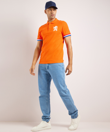 oranje polo met borstprint