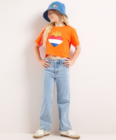 oranje t-shirt kort met print
