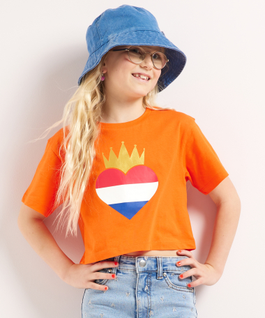 oranje t-shirt kort met print