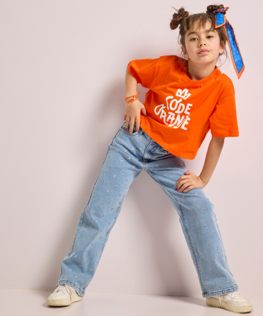 oranje t-shirt kort met print