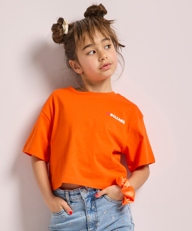 oranje t-shirt kort met print