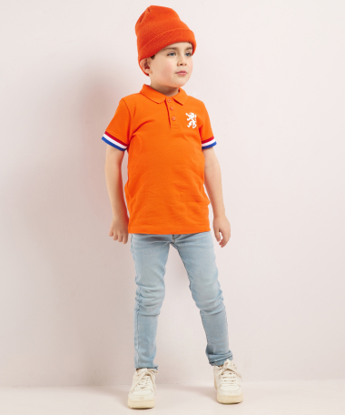 oranje polo met borstprint