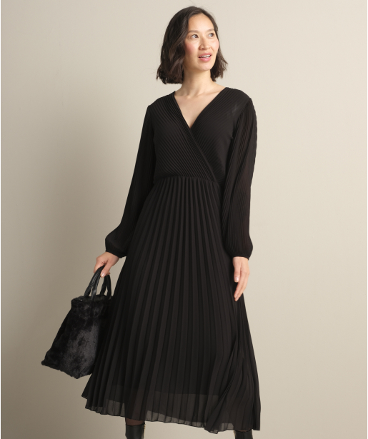 Lange plissé jurk zwart