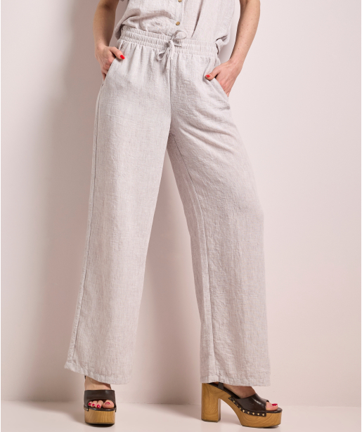 linnenlook wide fit broek