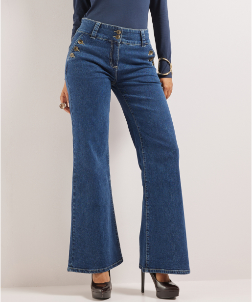 wide fit stretch jeans knopen