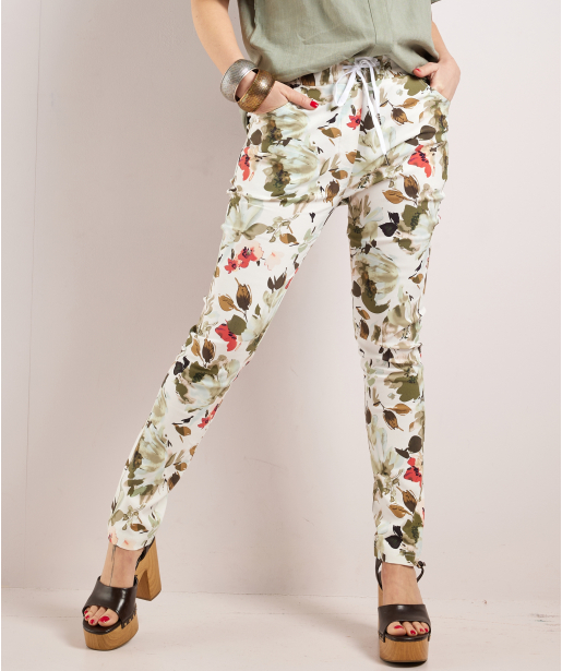 broek stretch twill bloemen