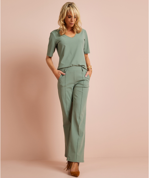 wide fit broek travelstof met naad