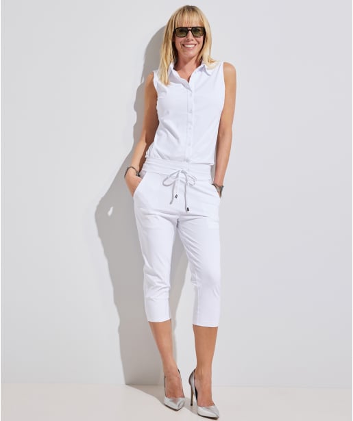 slim fit capri broek travelstof