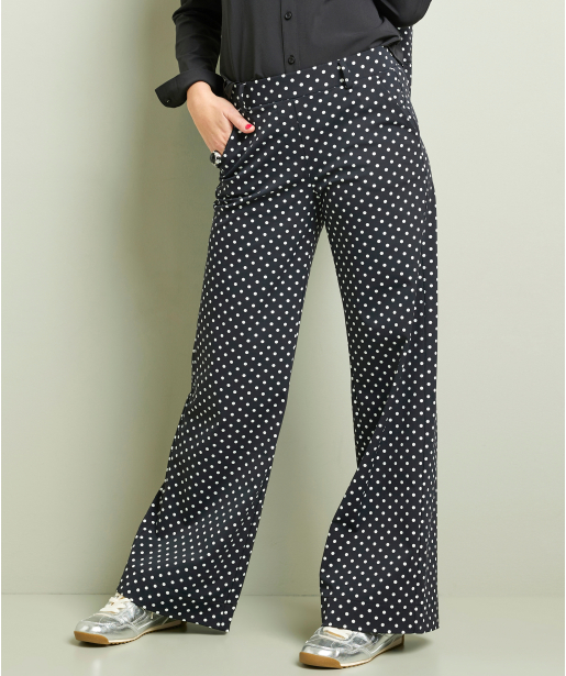 wide fit broek travelstof polkadot