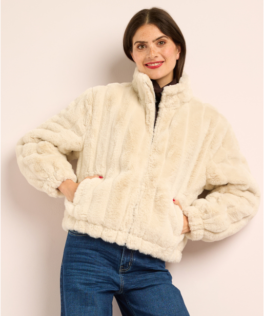 faux fur jas met strepen