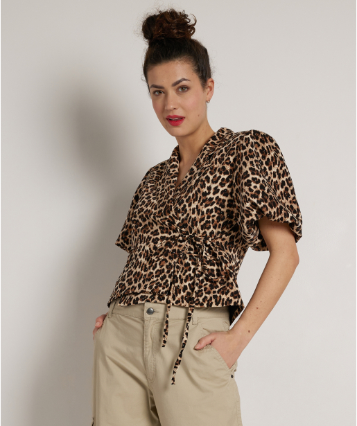 overslag blazer met korte pofmouw