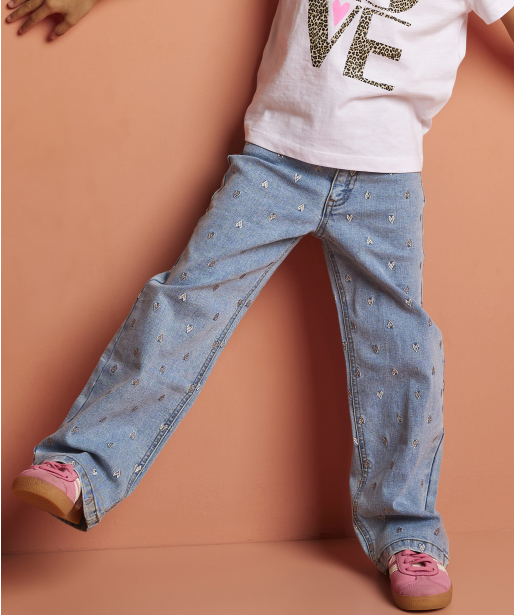 wide fit stretch jeans embroidery