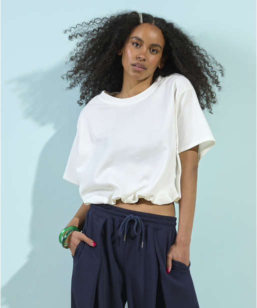 korte scuba t-shirt met elastiek