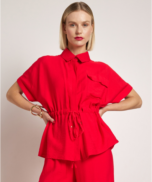 uni blouse met taillekoord