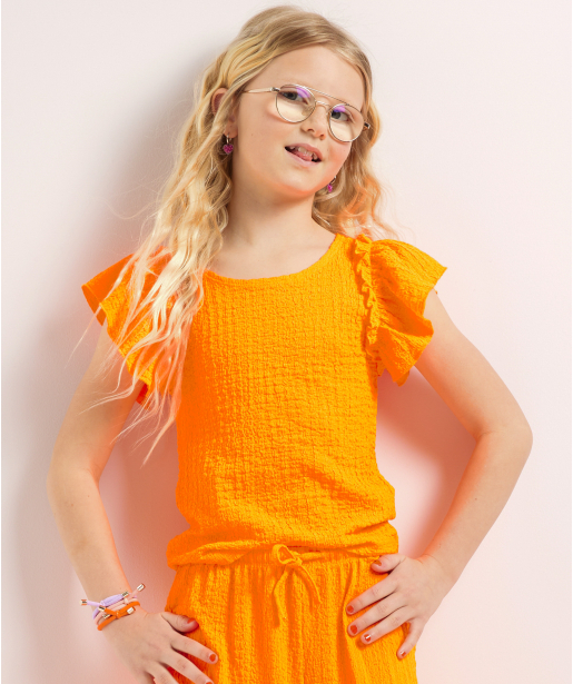 crinkle t-shirt met ruffle mouw