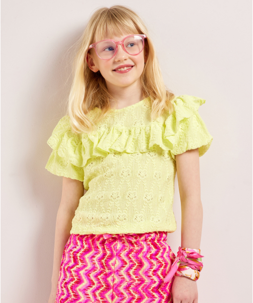 gele broderie top met ruffle