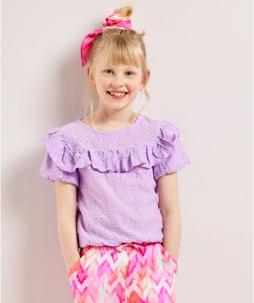 lila broderie top met ruffle