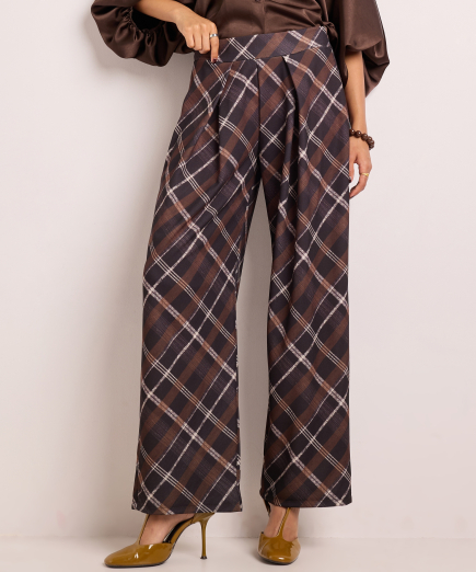 wide fit broek met ruiten dessin