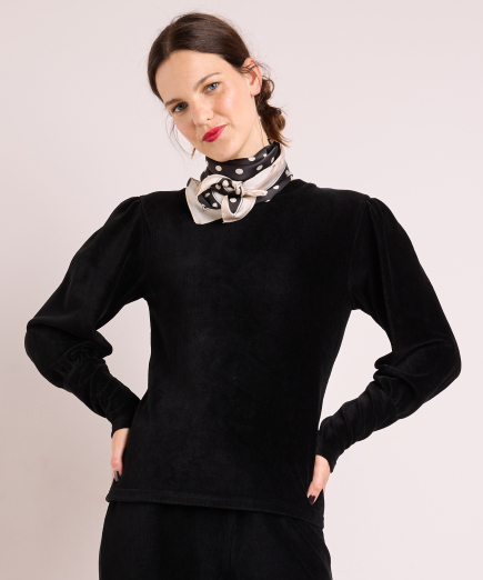 rib velvet top pofmouwen