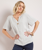 linnenlook t-shirt met knoopsluiting
