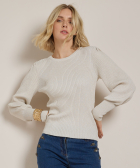 rib glitter trui met pofmouw