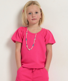 structuur t-shirt met pofmouw