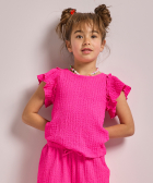 crinkle t-shirt met ruffle mouw