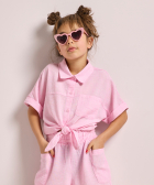 linnenlook korte blouse met knoop