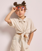 linnenlook korte blouse met knoop