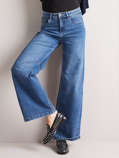 blauwe wide leg fit dames jeans